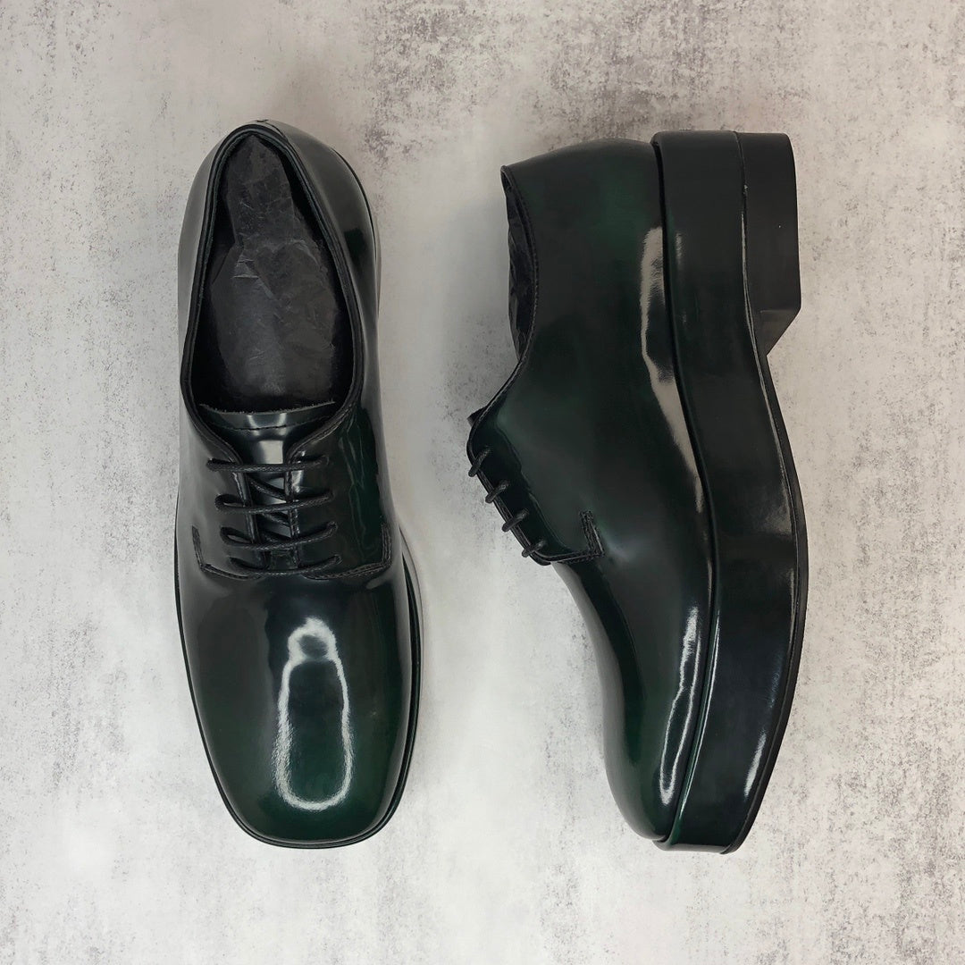 Prada Brushed Leather Derby Shoes "Green-Black"