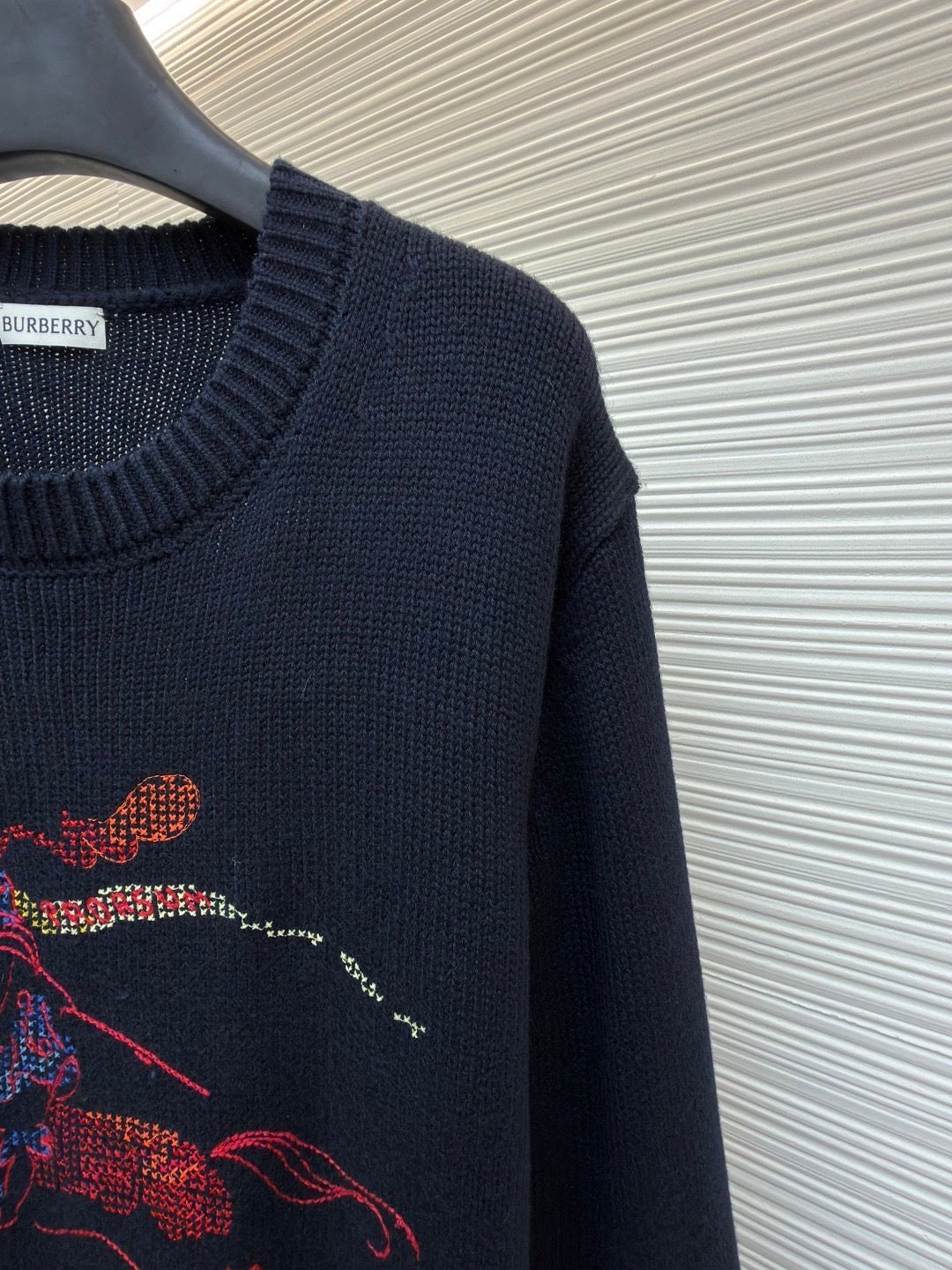 Burberry Cross Stitch EKD Wool Cashmere Sweater "Navy Blue"