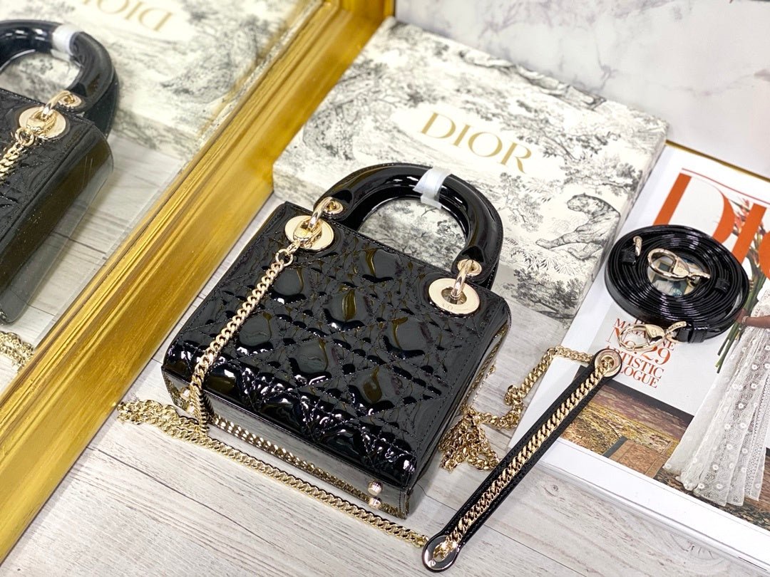 Dior Mini Lady Dior Bag "Black Patent Cannage Calfskin"