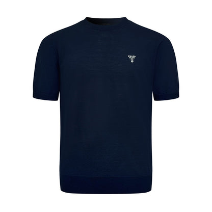 Prada Embroidered Logo Wool T-Shirt "Navy Blue"