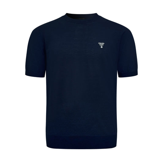 Prada Embroidered Logo Wool T-Shirt "Navy Blue"