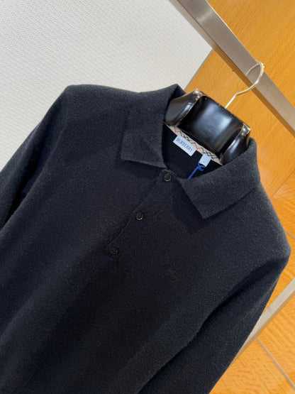 Burberry Long-sleeve Cashmere Blend Polo Shirt "Black"