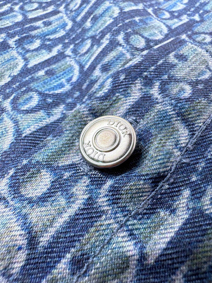 Dior Short Sleeve Shirt Oblique "Blue Cotton-Blend Twill Fabric with Oblique Print"