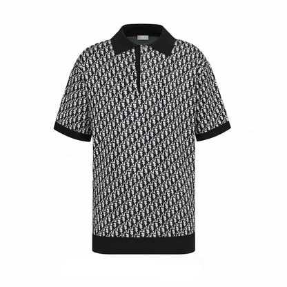 Dior Oblique Polo Shirt "Black , White and Blue Cotton Jacquard"