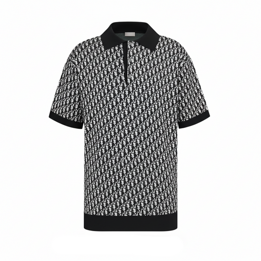 Dior Oblique Polo Shirt "Black , White and Blue Cotton Jacquard"