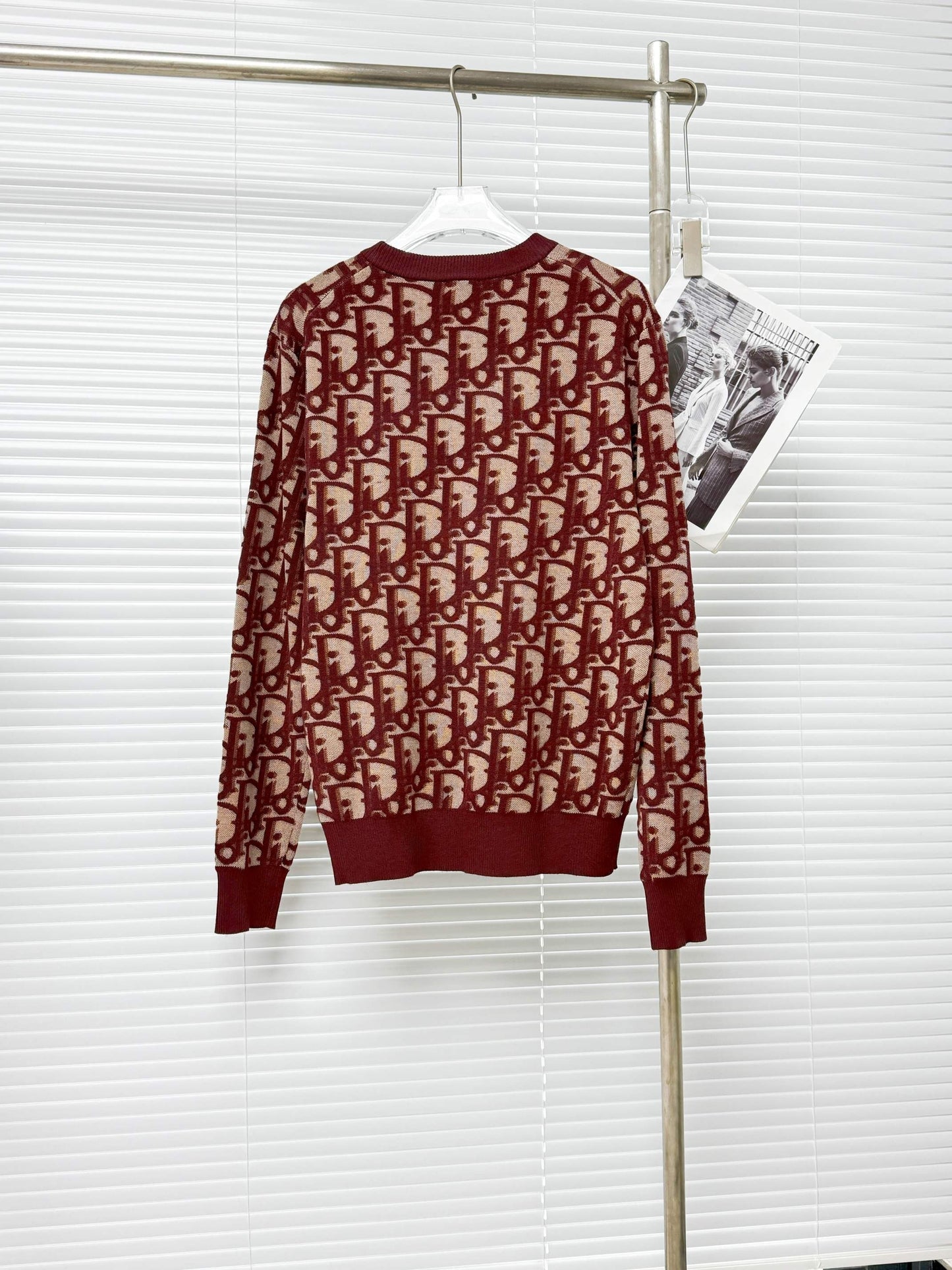 Dior Oblique Sweater "Burgundy Cotton-Wool-Silk-Blend Jacquard"