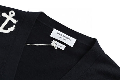 Thom Browne 4-Bar Anchor Print Cardigan "Black"