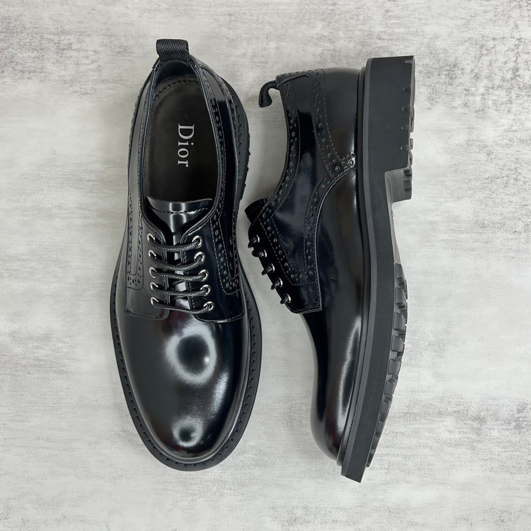Dior Leather Derby Perforated Shoes "Black"