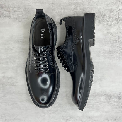 Dior Leather Derby Perforated Shoes "Black"