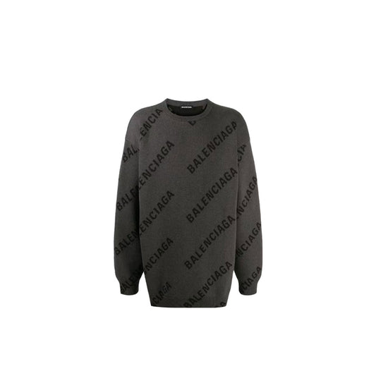 Balenciaga All-Over Logo Sweater "Grey-Black"