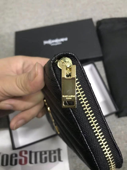 Yves Saint Laurent Cassandre Matelasse Zip Around Wallet Gold