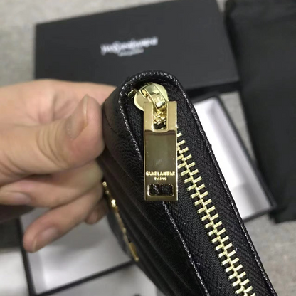 Yves Saint Laurent Cassandre Matelasse Zip Around Wallet Gold