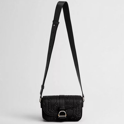 Dior Mini Saddle Heritage Messenger Bag with Flap "Black Dior Gravity Grained Leather"