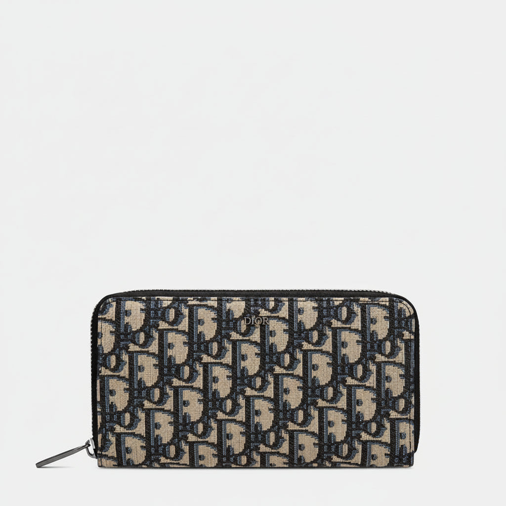 Dior Long Zipped Wallet Beige and Black Dior Oblique Jacquard