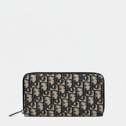 Dior Long Zipped Wallet Beige and Black Dior Oblique Jacquard