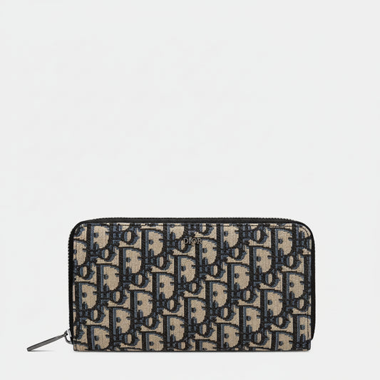 Dior Long Zipped Wallet Beige and Black Dior Oblique Jacquard