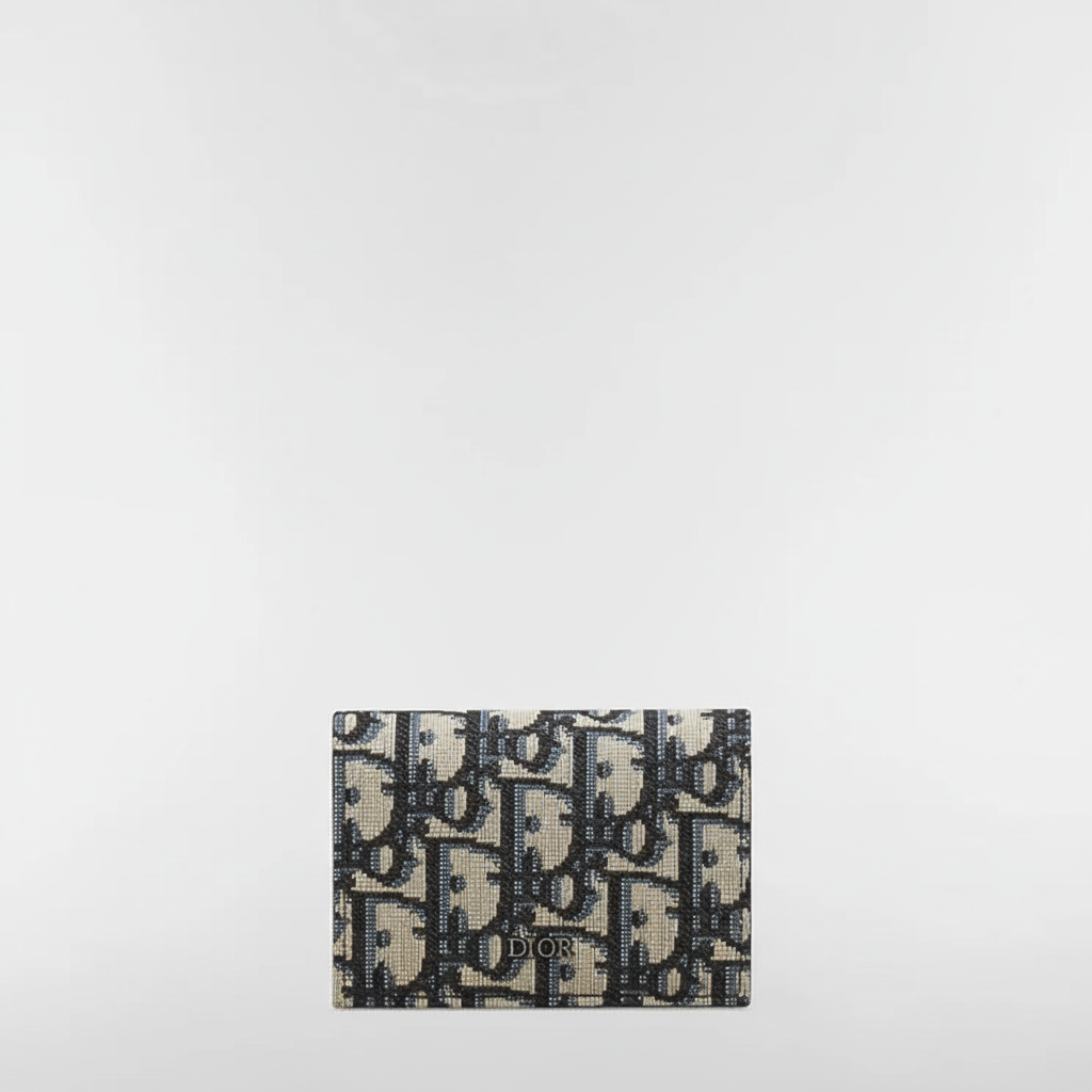 Dior Business Card Holder Beige and Black Dior Oblique Jacquard
