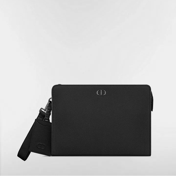 Dior CD Icon A5 Triangle Pouch "Black Matte Grained Calfskin"