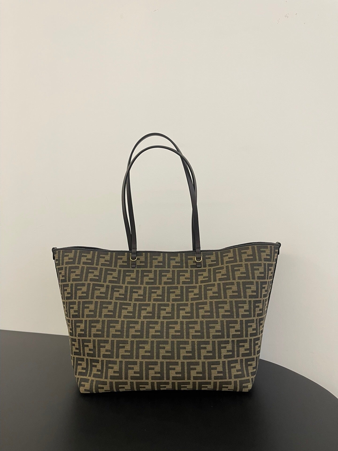 Fendi Roll Large FF Jacquard and Striped Pequin Fabric Shopper