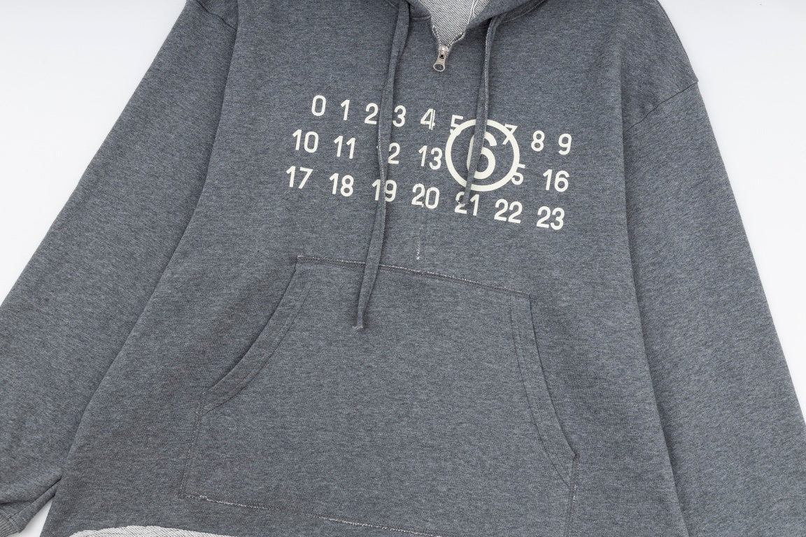Maison Margiela Logo Print Half Zip Hoodie "Grey"