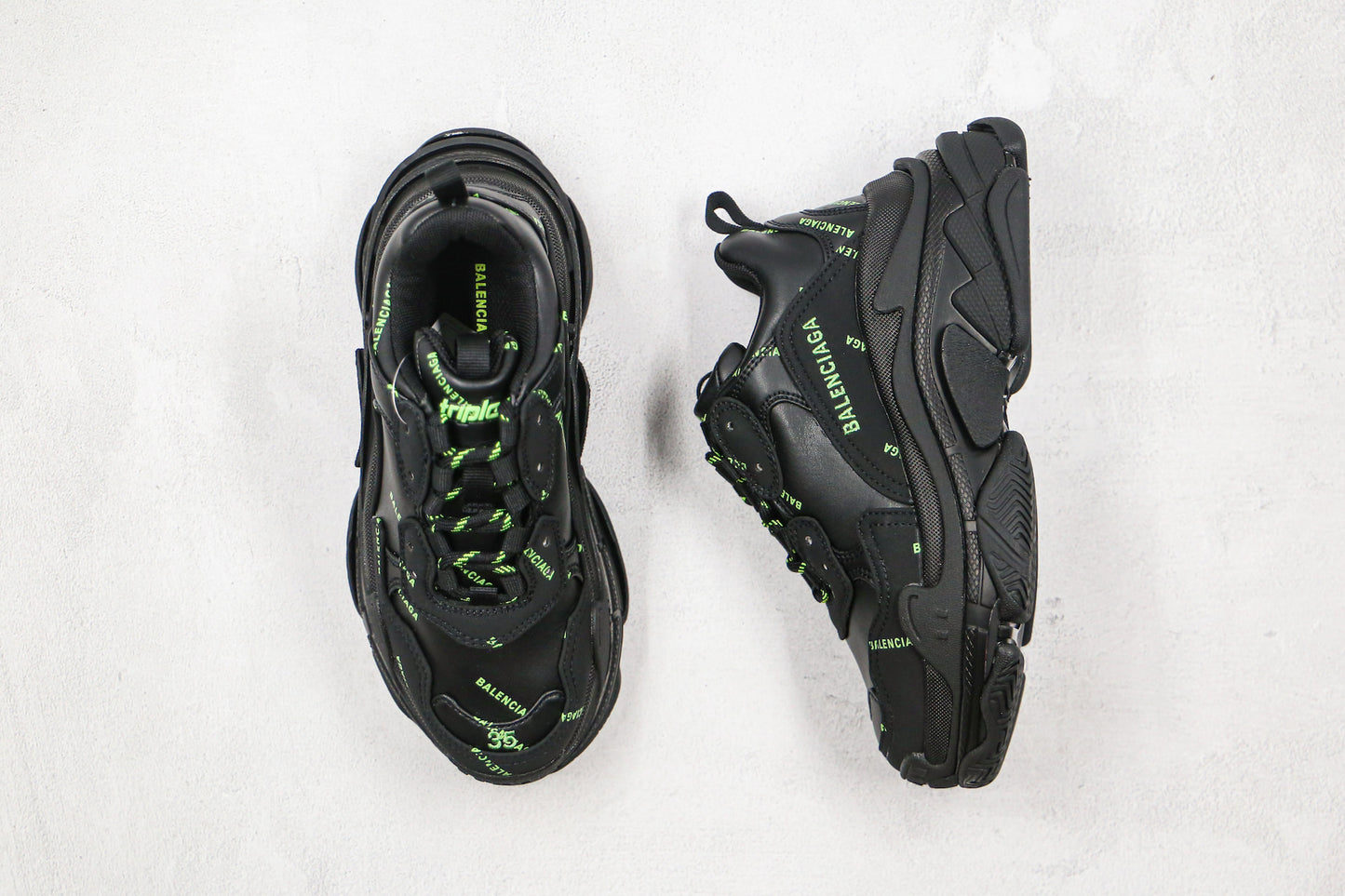Balenciaga Triple S "Black-Green All Over Logo"