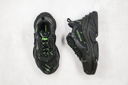 Balenciaga Triple S "Black-Green All Over Logo"