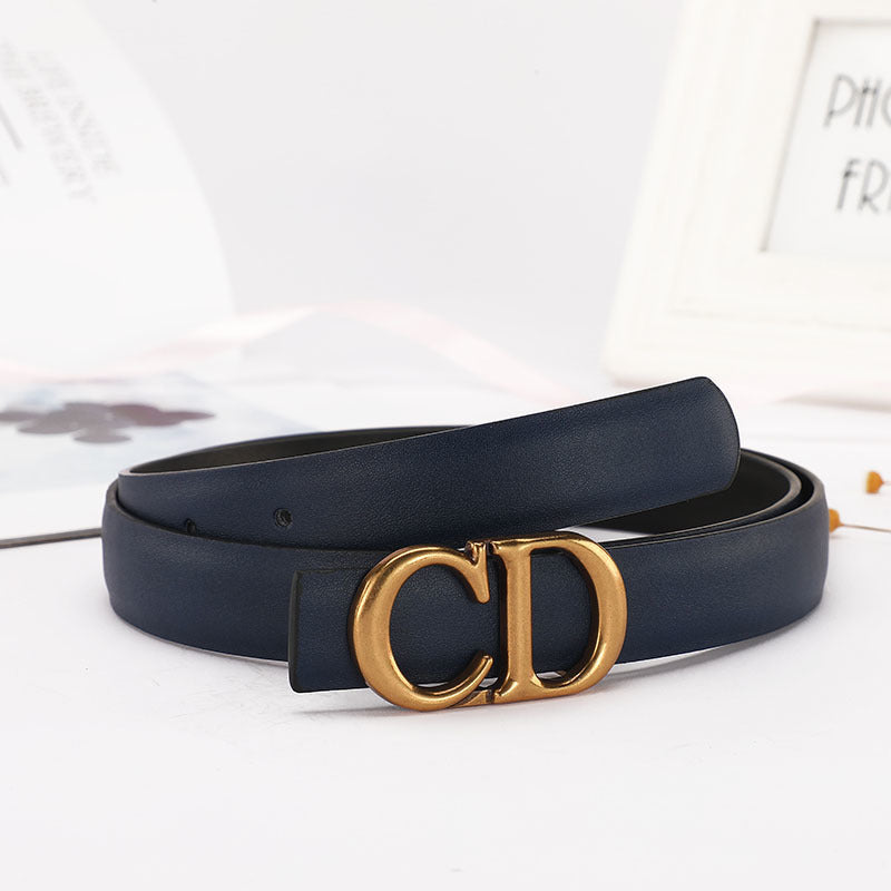 Dior Leather Belt "Navy Blue-Brass"