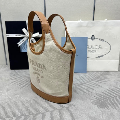 Prada Medium Linen Blend and Leather Tote Bag