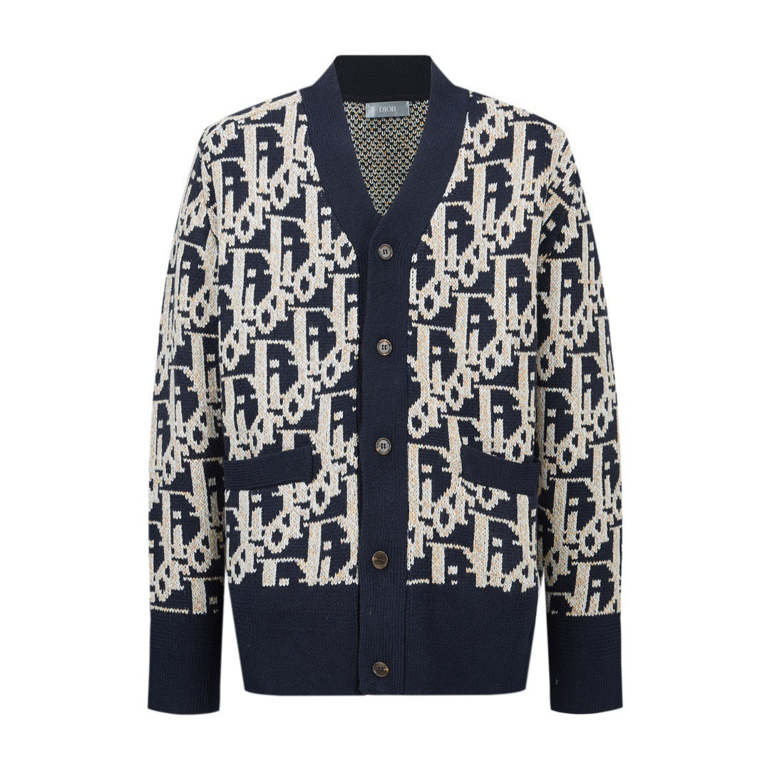 Dior Oblique Cardigan "Navy Blue Virgin Wool Jacquard"