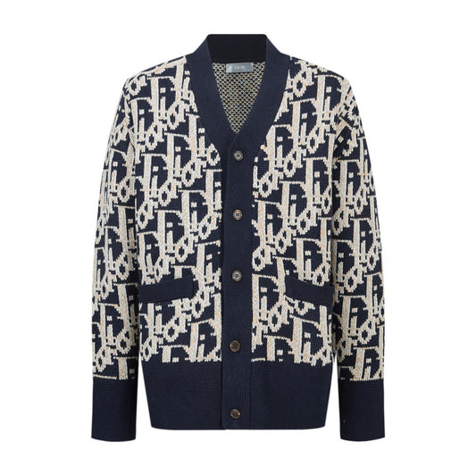 Dior Oblique Cardigan "Navy Blue Virgin Wool Jacquard"