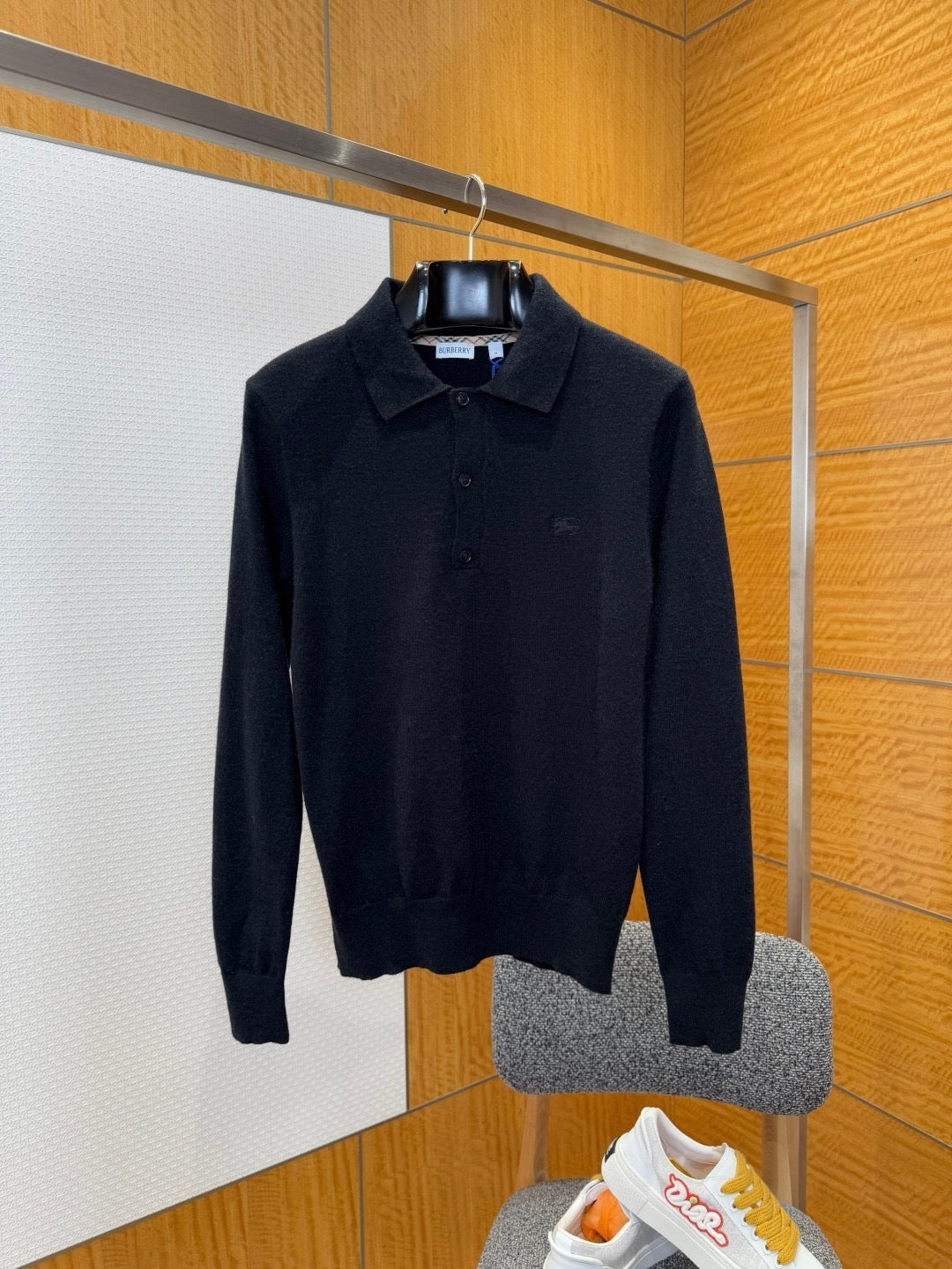 Burberry Long-sleeve Cashmere Blend Polo Shirt "Black"