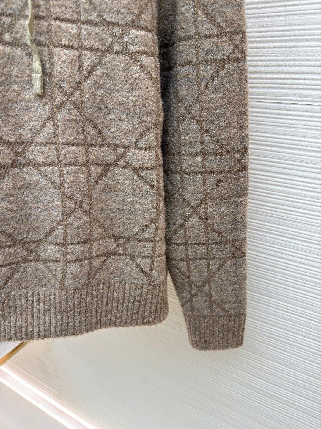 Dior Cannage Hooded Sweatshirt "Beige Cotton and Wool Blend Knit"