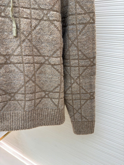Dior Cannage Hooded Sweatshirt "Beige Cotton and Wool Blend Knit"
