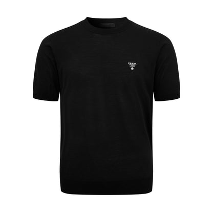Prada Embroidered Logo Wool T-Shirt "Black"