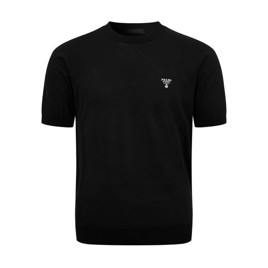 Prada Embroidered Logo Wool T-Shirt "Black"