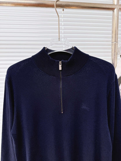 Burberry Cashmere Blend Half-Zip Sweater "Navy Blue"