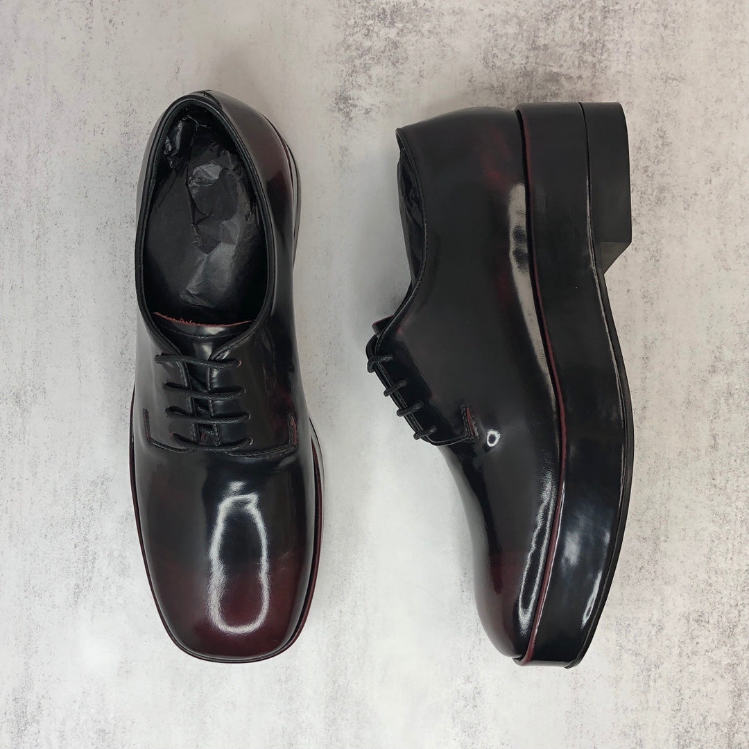 Prada Brushed Leather Derby Shoes "Red-Black"