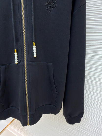 Louis Vuitton Embroidered Zipped Jersey Hoodie "Black"