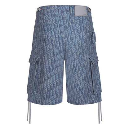 Dior Oblique Bermuda Cargo Shorts "Blue Cotton Blend Twill"
