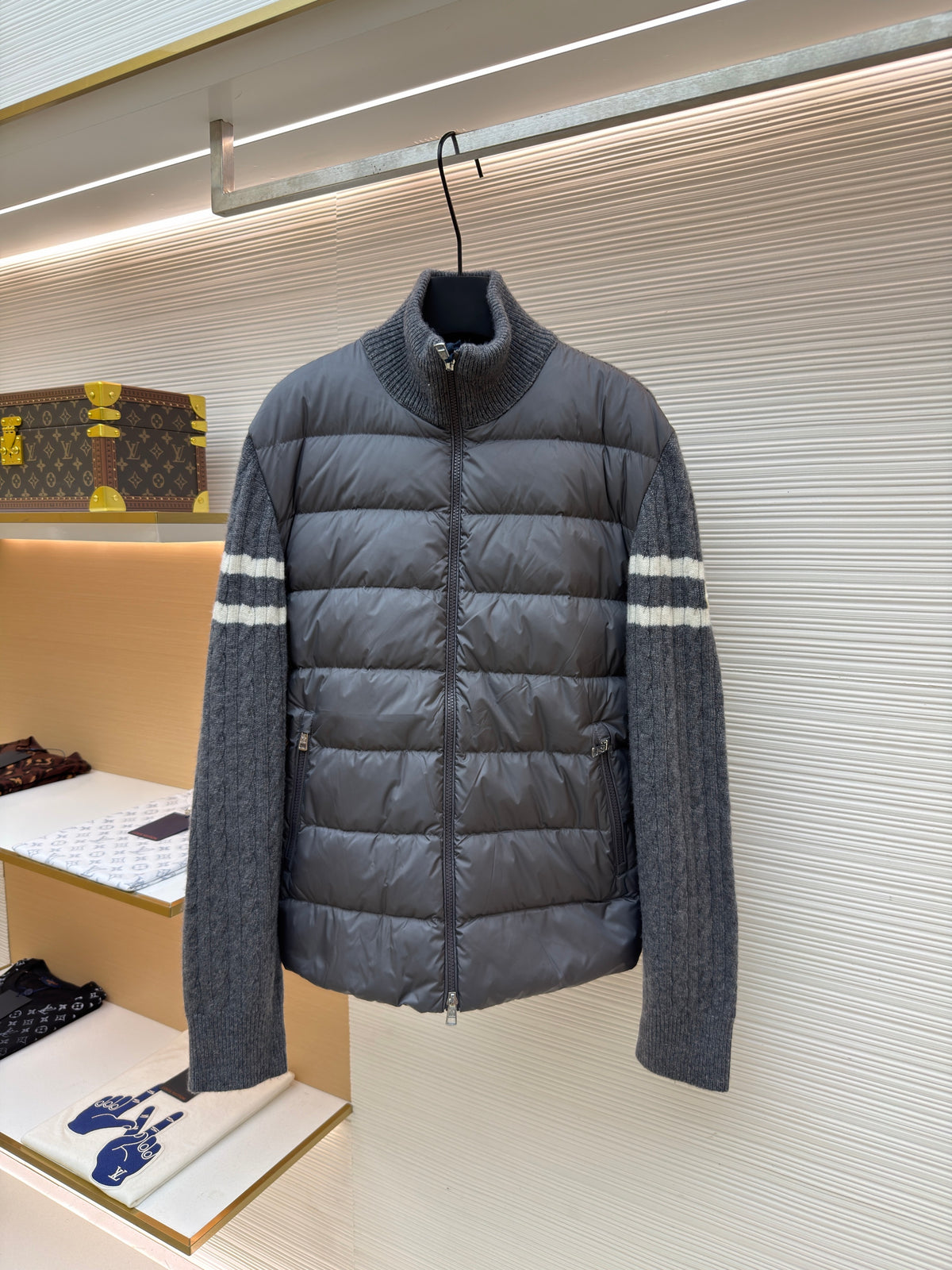 Moncler Padded Wool Zip-up Down Cardigan "Gray"