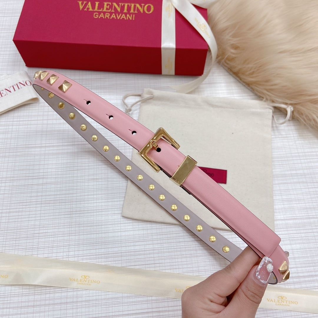 Valentino Rockstud 20mm Leather Belt "Pink"