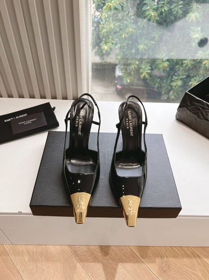 Saint Lauretn Jeanne Slingback Pumps 110mm "Black-Gold"