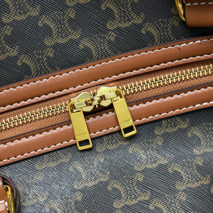 Celine Large Voyage Bag in Triomphe Canvas with Celine Print "Tan"