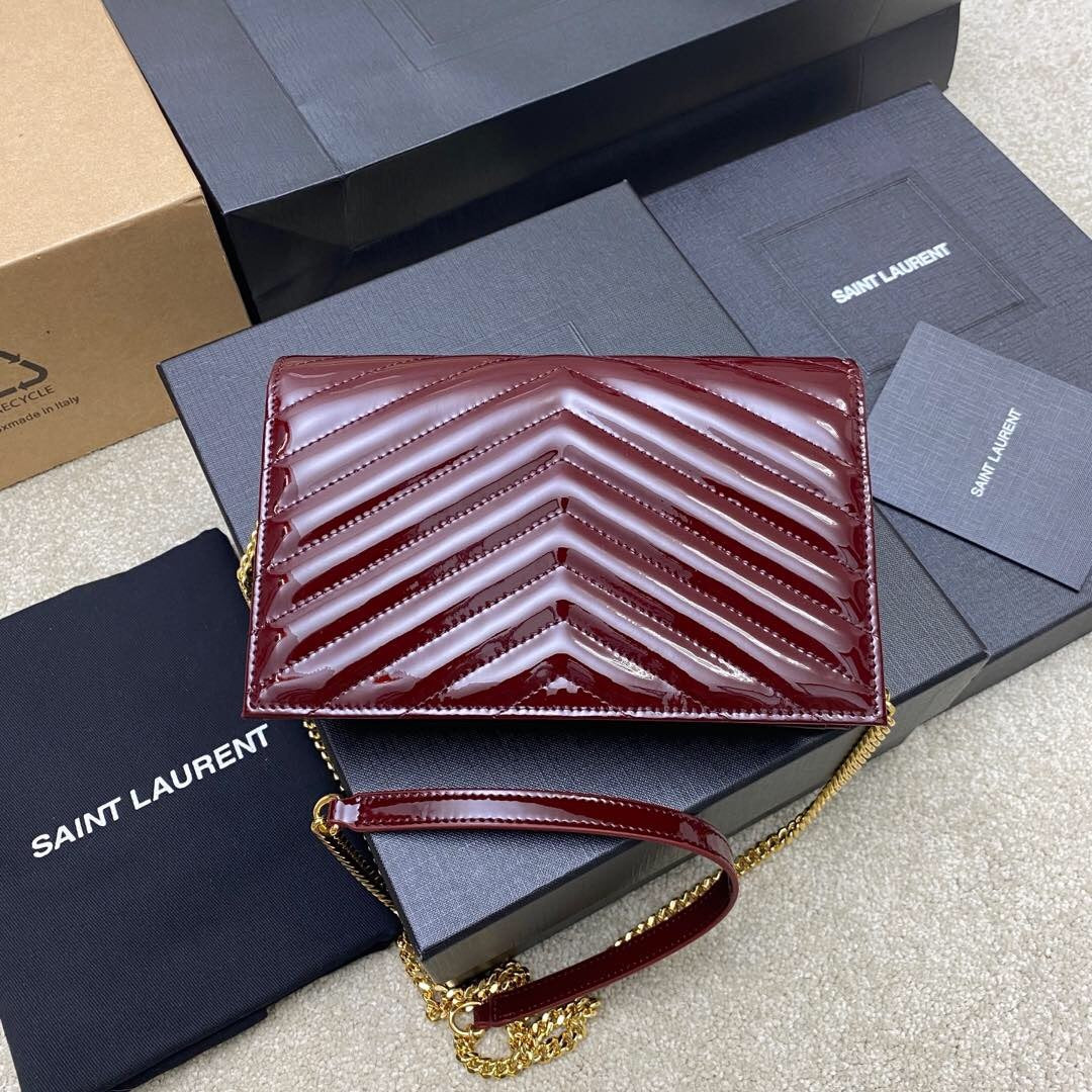 Saint Laurent Cassandre Envelope Chain Wallet in Patent Leather