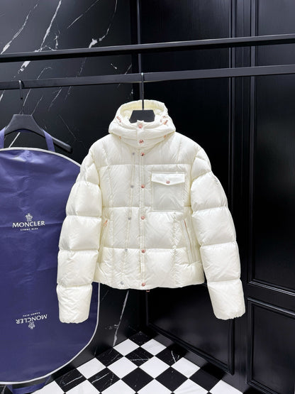 Moncler Serfanto Hooded Short Down Jacket "White Ivory"