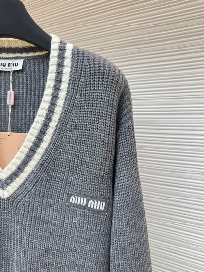 Miu Miu Wool and Cashmere V-neck Sweater "Grey"