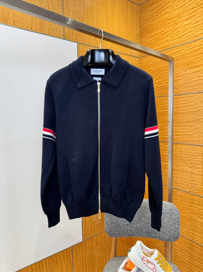Thom Browne RWB Stripe Zipped Cardigan "Navy Blue"