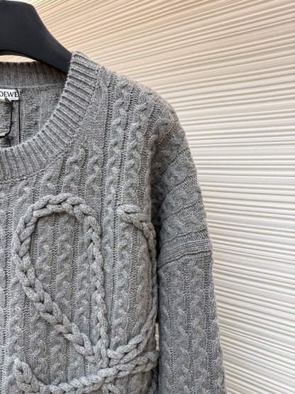 Loewe Cable Knitted Anagram Sweater "Grey"
