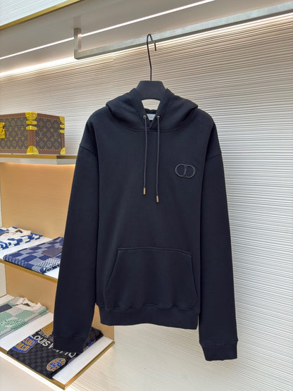 Dior CD Icon Hooded Sweatshirt "Black Cotton Fleece"