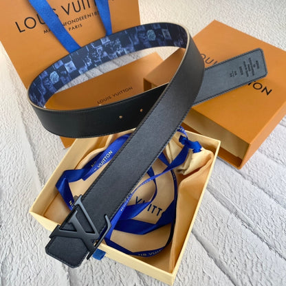 Louis Vuitton LV Initiales Reversible Belt "Damier Salt Navy-Black" and "Black"